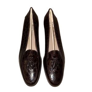 Salvatore Ferragamo Men's Brown Crocodile Embossed Leather Loafers Size 8 Narrow